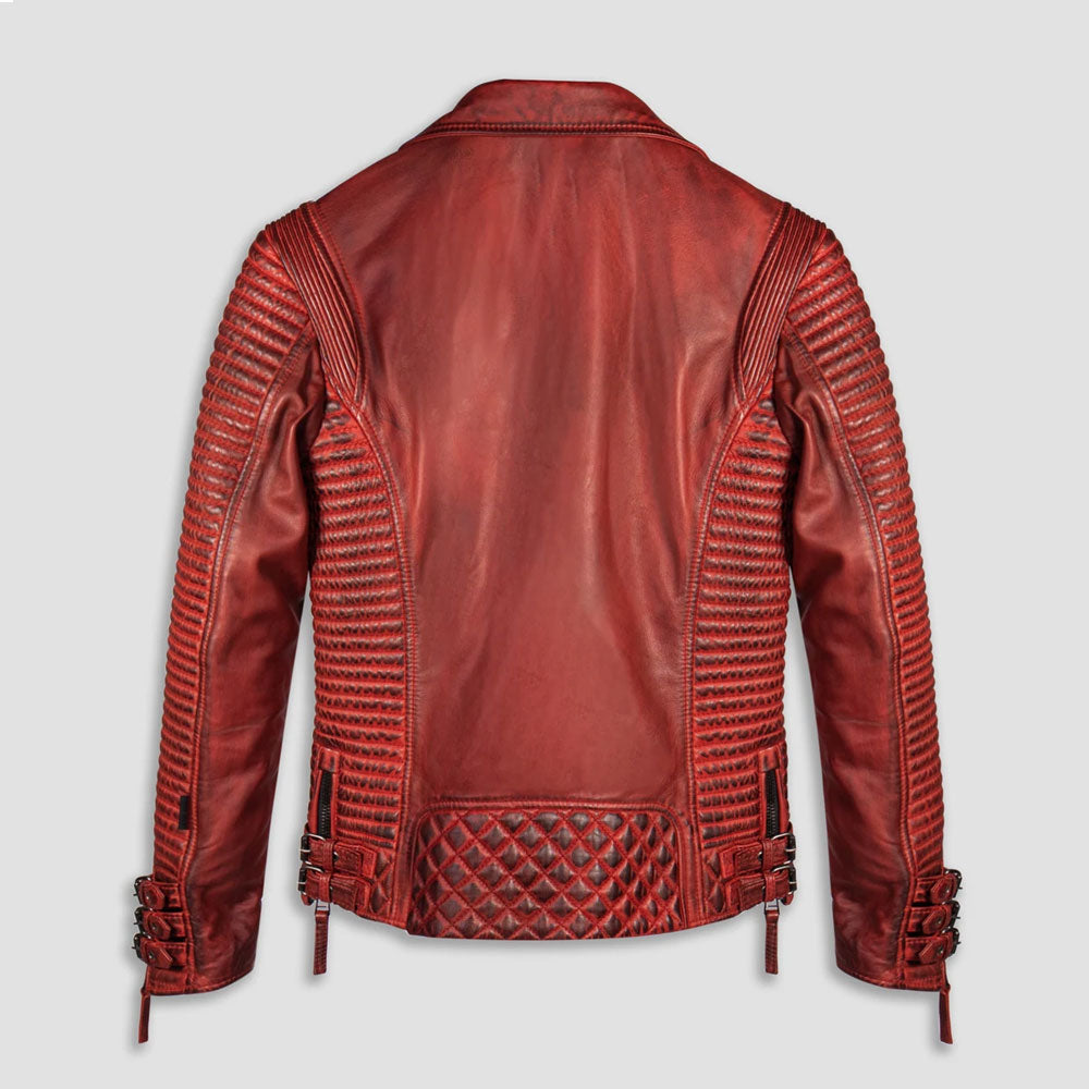 Men’s Red Waxed Biker Leather Motorcycle Jacket | Full Grain Apparel