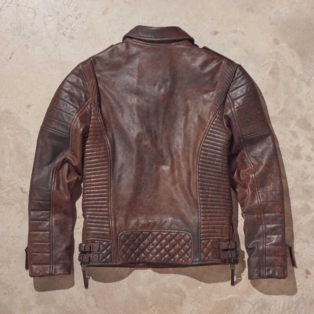Men’s Waxed Brown Biker Leather Jacket - Vintage Roadster Edition | Full Grain Apparel