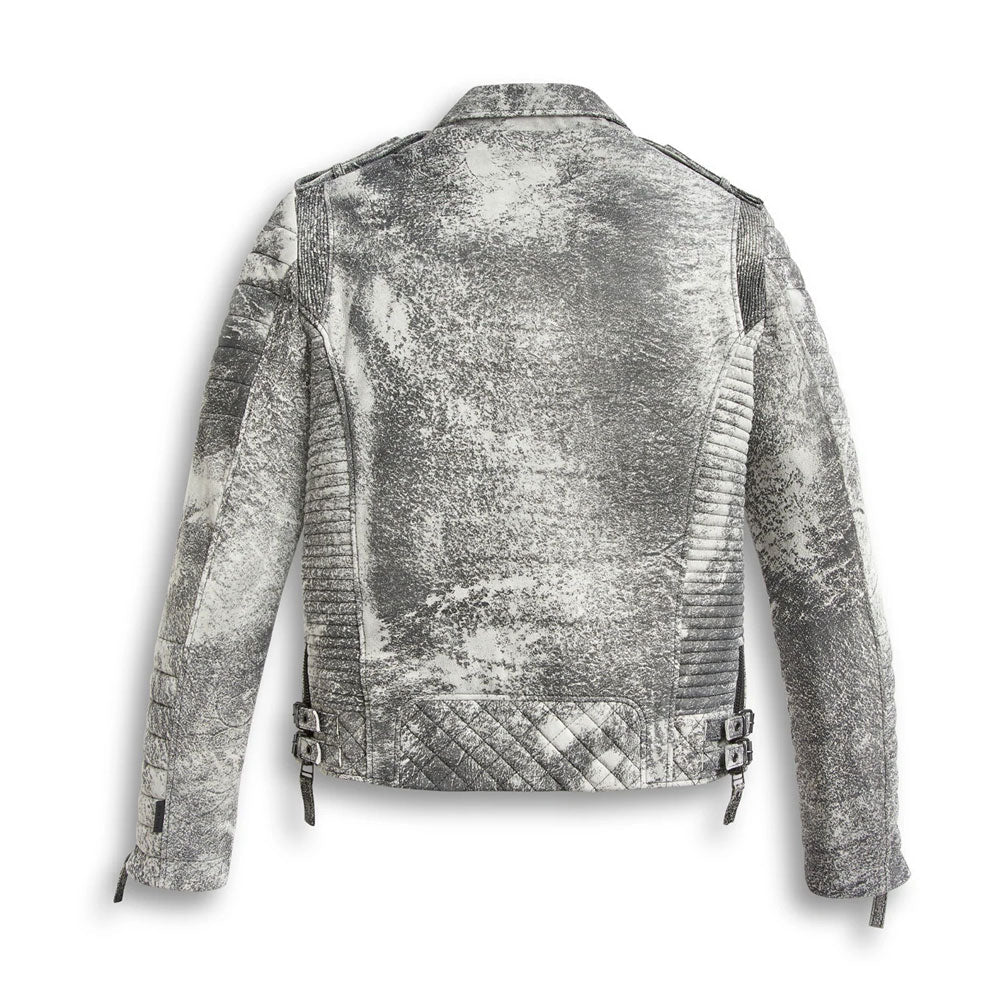 Chaqueta de motociclista de cuero gris tormenta para hombre | Prenda de cuero de grano completo