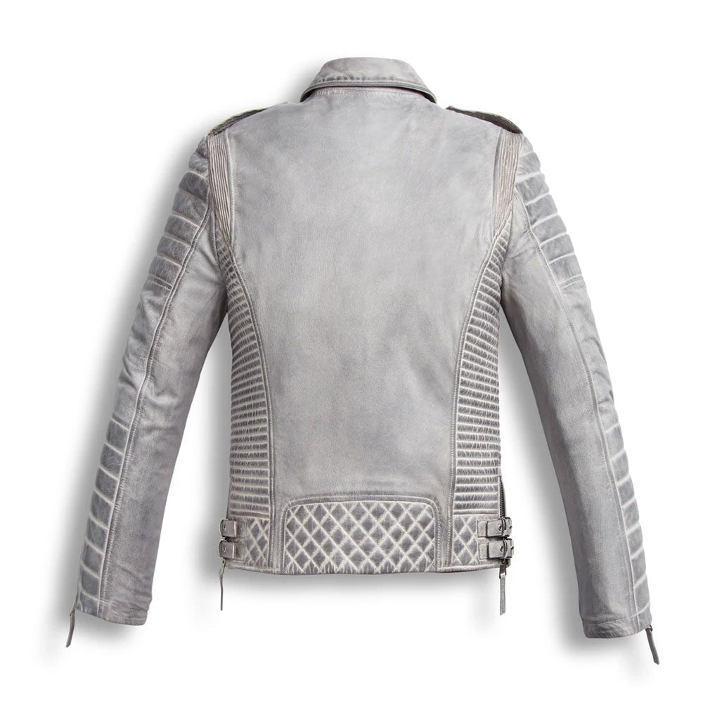Men’s Chrome White Waxed Biker Leather Motorcycle Jacket | Full Grain Apparel