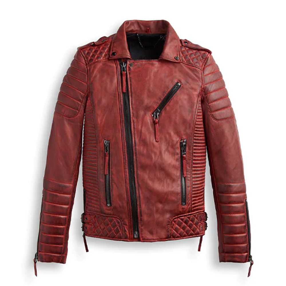 Men’s Red Leather Motorbike Biker Jacket - High-Visibility Grade | Full Grain Apparel
