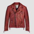 Men’s Red Waxed Biker Leather Motorcycle Jacket | Full Grain Apparel
