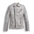Men’s Chrome White Waxed Biker Leather Motorcycle Jacket | Full Grain Apparel