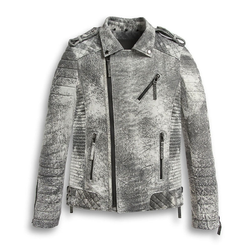 Men’s Storm Grey Biker Leather Motorcycle Jacket | Full Grain Apparel
