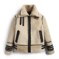Men’s Off-White Shearling Leather Jacket with Racing Stripes | Full Grain Apparel