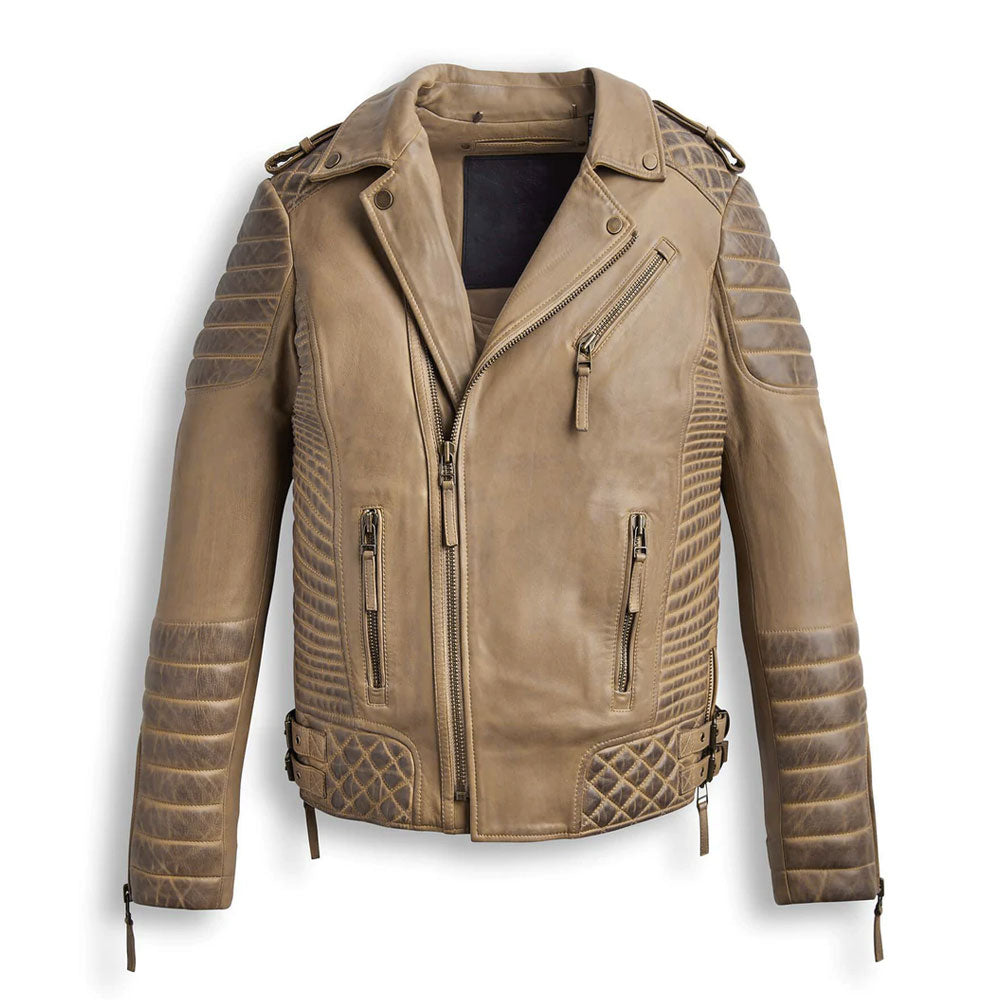 Men’s Desert Brown Waxed Biker Leather Motorbike Jacket | Full Grain Apparel