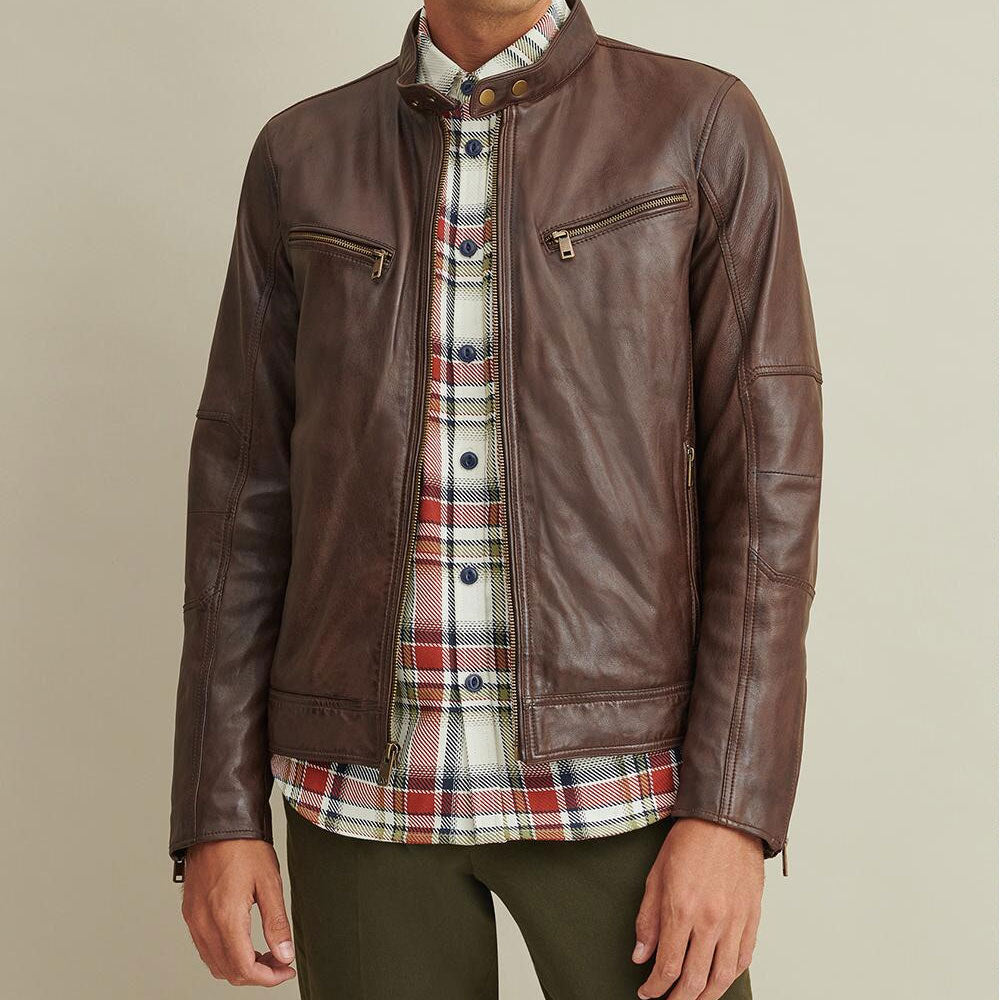 Men’s Brown Leather Moto Biker Jacket | The Heritage Roadster | Full Grain Apparel