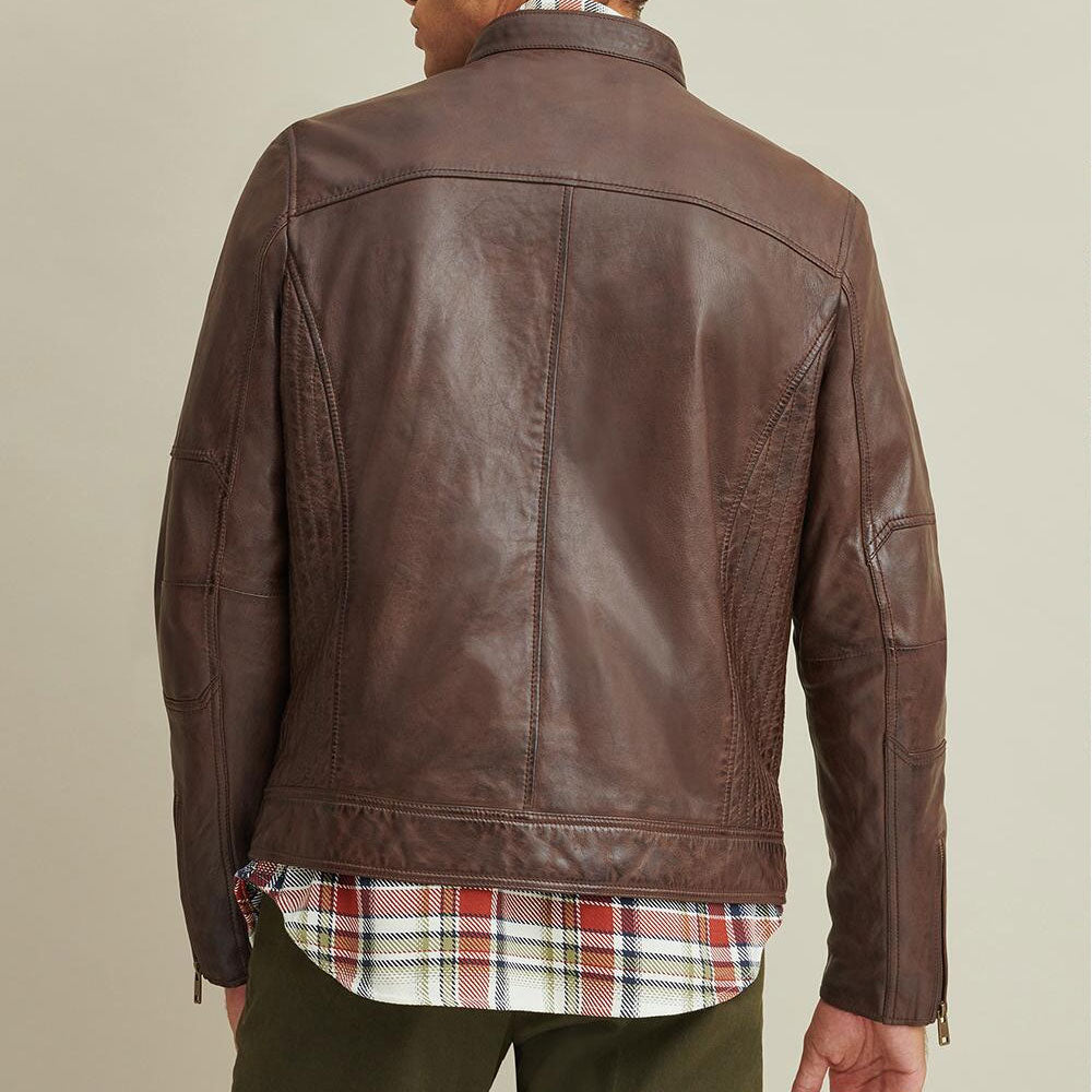 Men’s Brown Leather Moto Biker Jacket | The Heritage Roadster | Full Grain Apparel