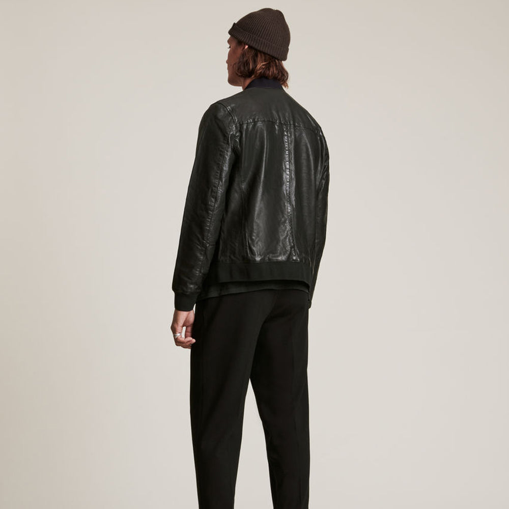 Men’s Black Lambskin Leather Bomber Jacket | Full Grain Apparel