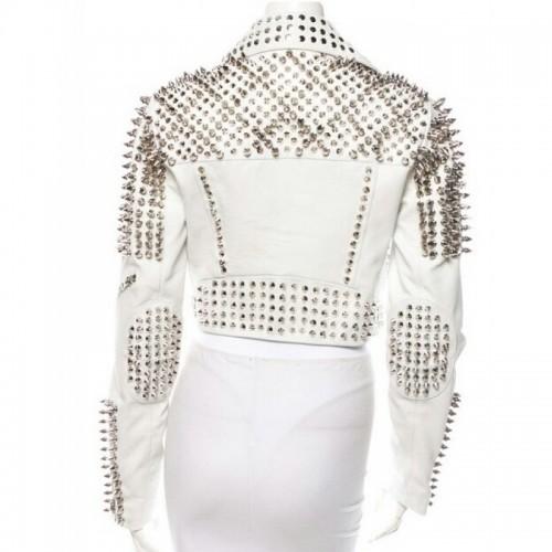 Unisex Silver Studded White Leather Jacket | Rider Punk Style | Full Grain Apparel