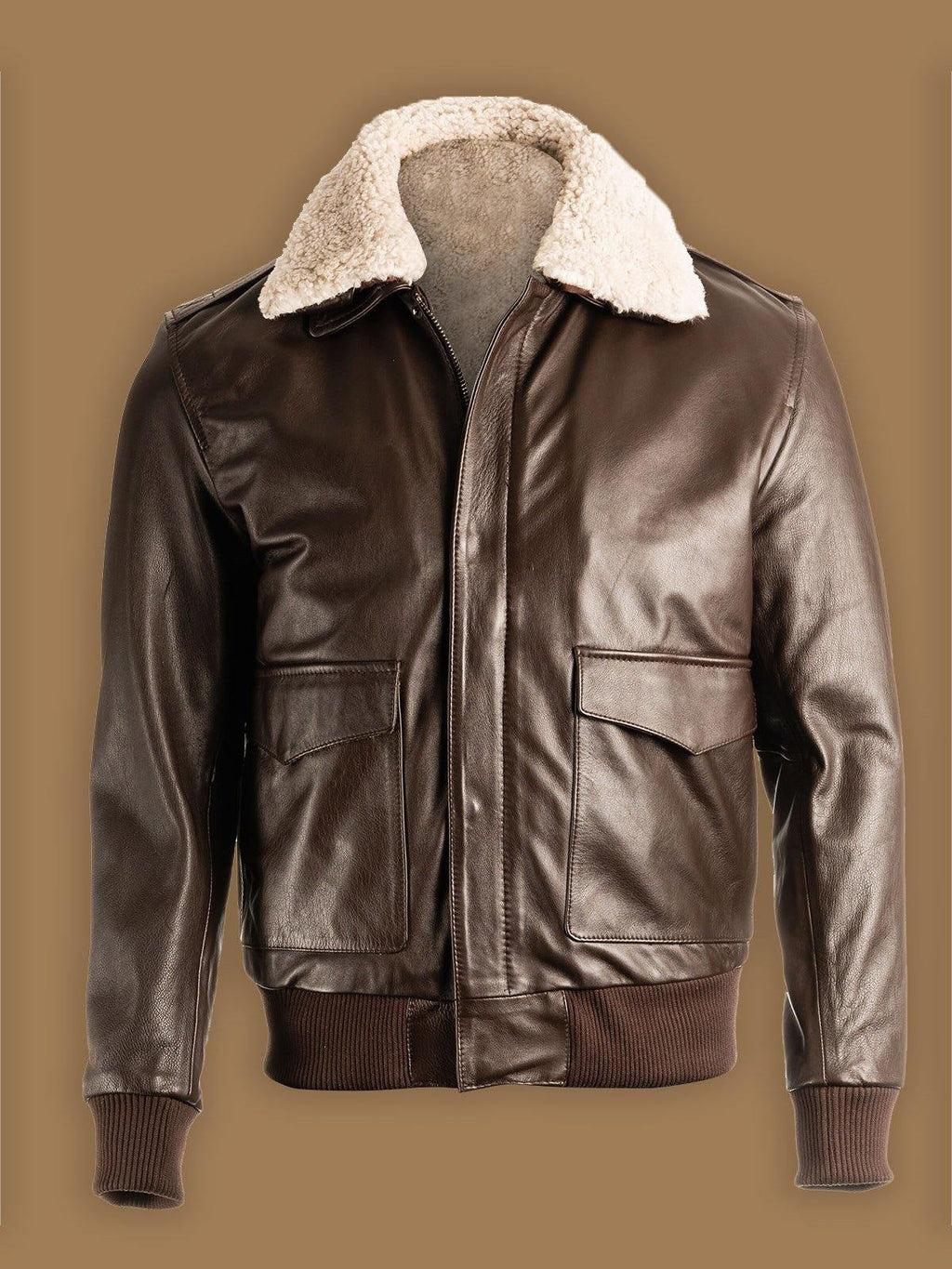 Men’s Brown Pilot Shearling Bomber Leather Jacket | Rugged Aviation Classic | Full Grain Apparel
