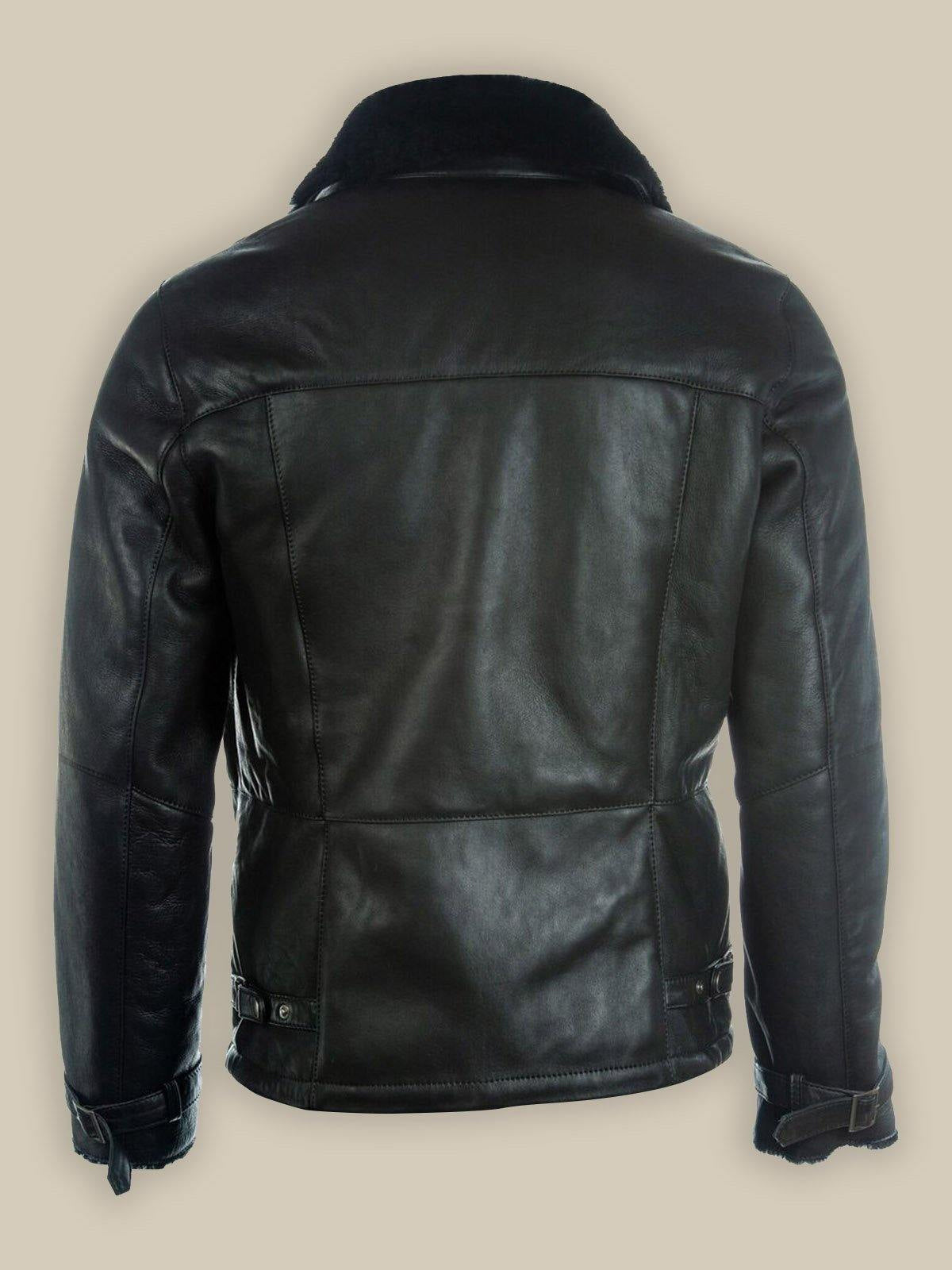 Men’s Pure Black B3 Shearling Bomber Leather Jacket | Rugged Winter Elite | Full Grain Apparel