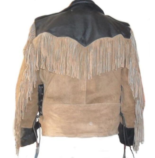 Men’s 1980's Black & Beige Suede Cowboy Fringe Jacket | Full Grain Apparel