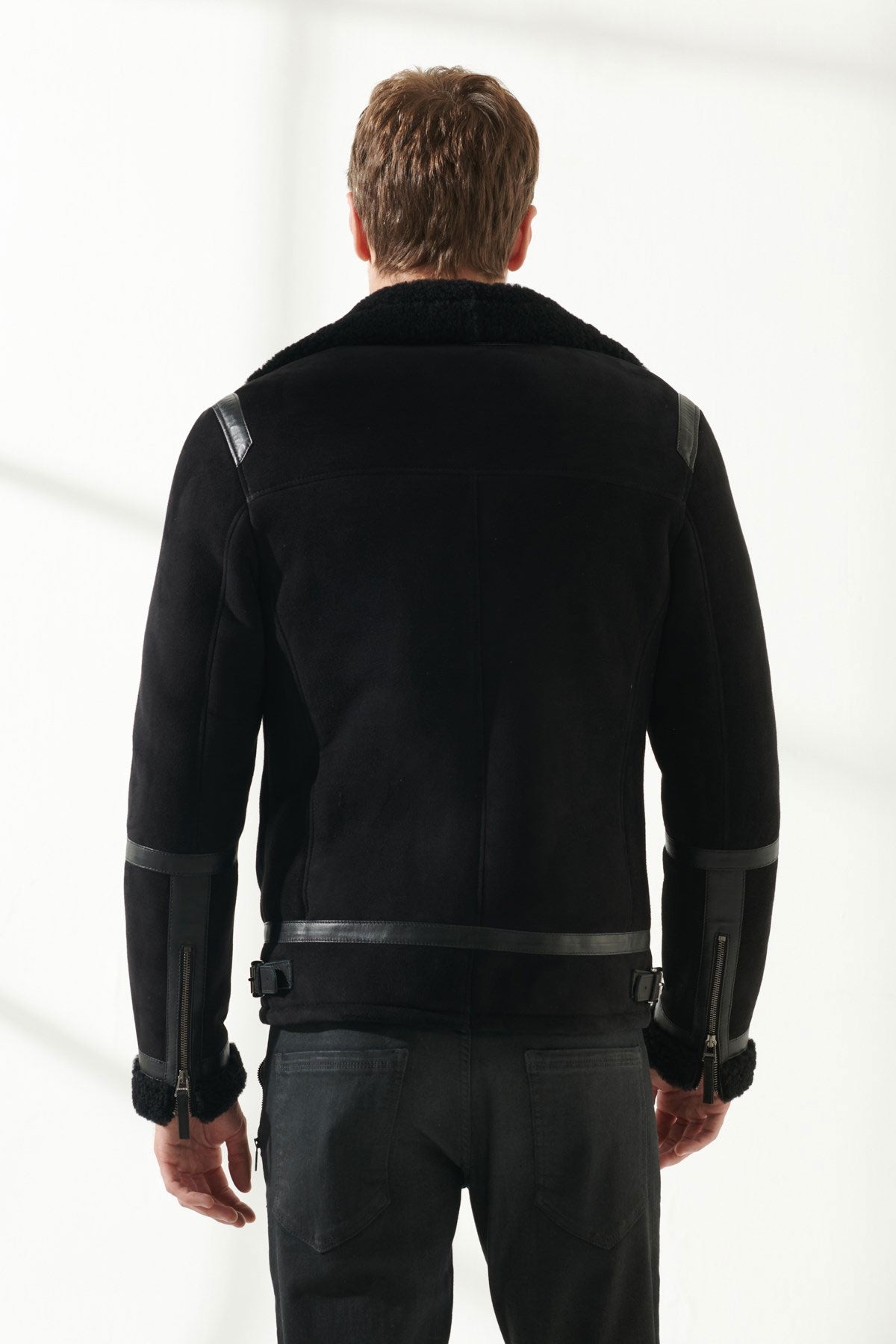Men’s Aviator Black Shearling Jacket | Classic Pilot Style | Full Grain Apparel