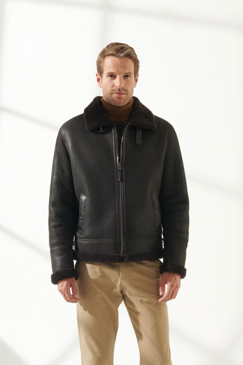 Men’s Aviator Brown Shearling Jacket | Classic Pilot Style | Full Grain Apparel