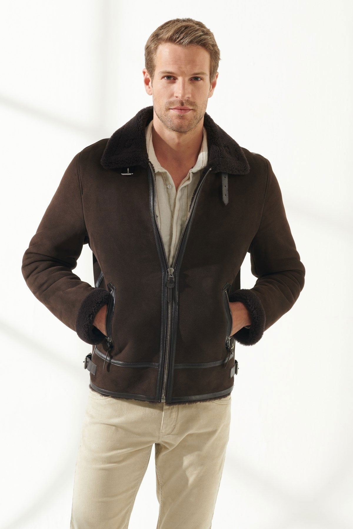 Men’s Aviator Brown Shearling Jacket | Classic Pilot Style | Full Grain Apparel