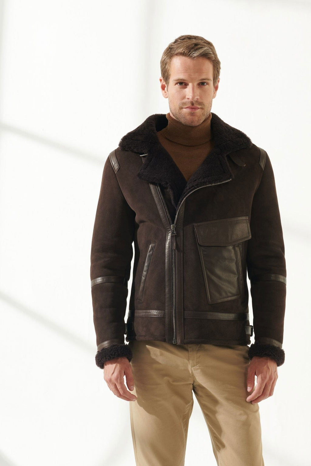 Men’s Aviator Brown Shearling Jacket | Classic Pilot Style | Full Grain Apparel