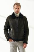 Men’s Aviator Dark Green Shearling Jacket | Full Grain Apparel