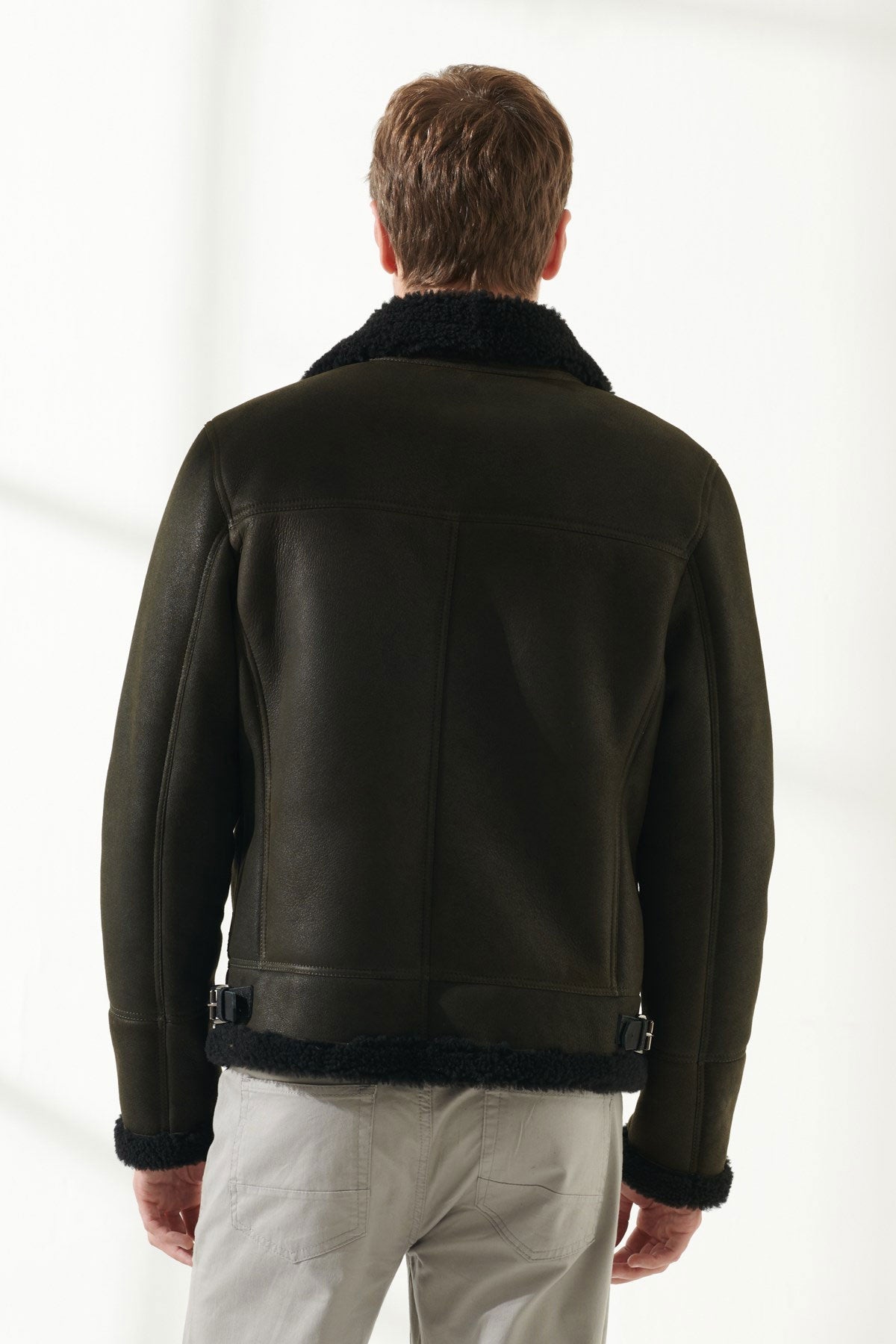 Men’s Aviator Dark Green Shearling Jacket | Full Grain Apparel