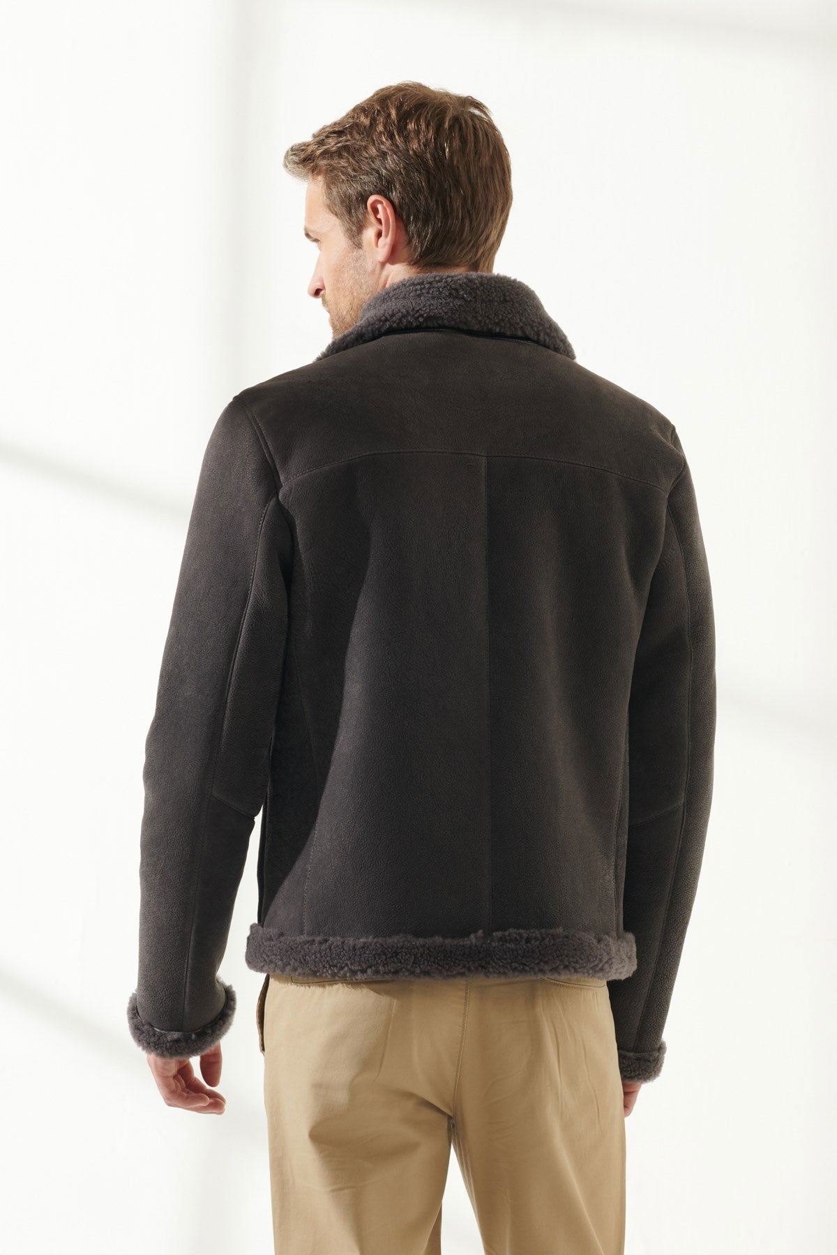 Men’s Aviator Grey Shearling Jacket | Classic Pilot Style | Full Grain Apparel