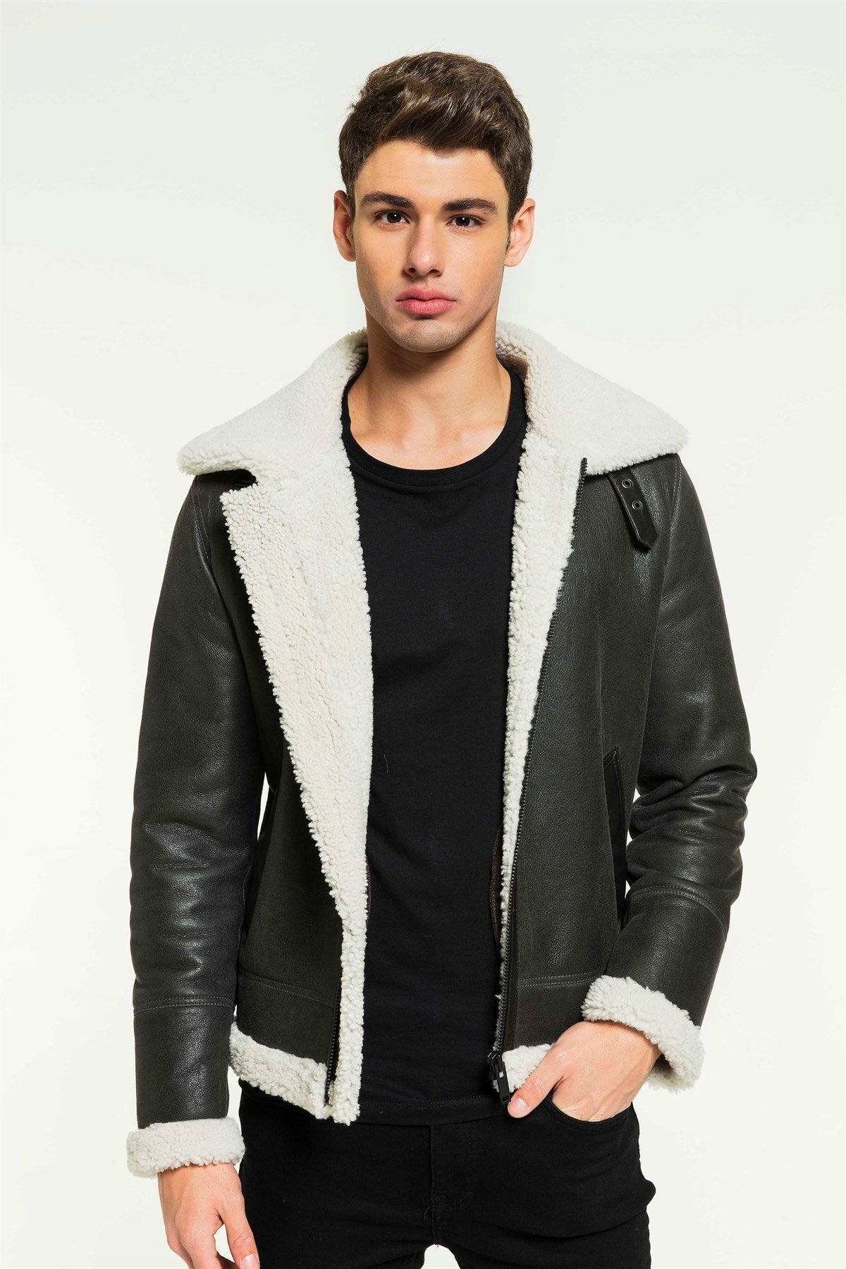 Men’s Aviator Grizzly Grey Shearling Jacket | Full Grain Apparel