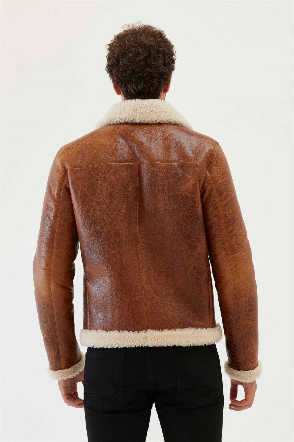 Men’s Aviator Tan & Off-White Shearling Jacket | Full Grain Apparel