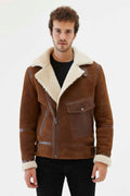 Men’s Aviator Tan & Off-White Shearling Jacket | Full Grain Apparel