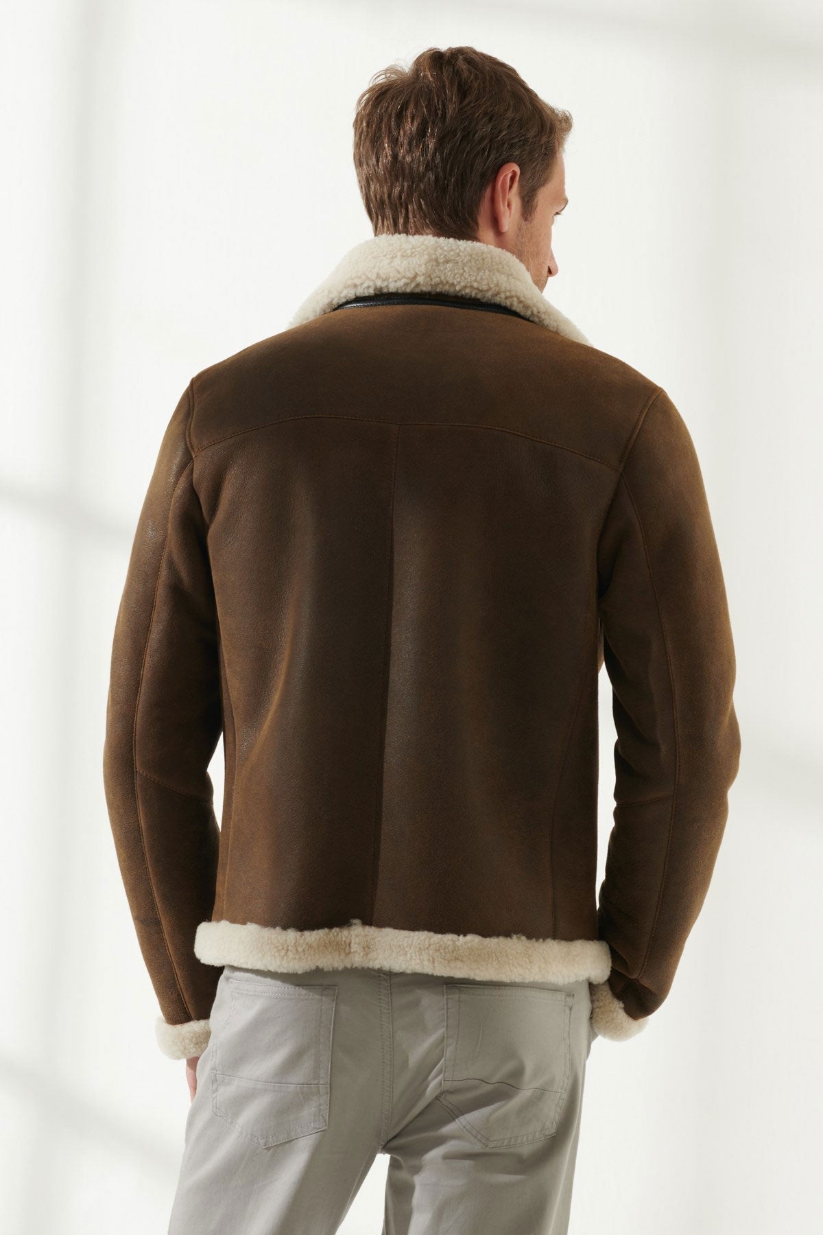 Men’s Aviator Tan & Off-White Shearling Jacket | Full Grain Apparel
