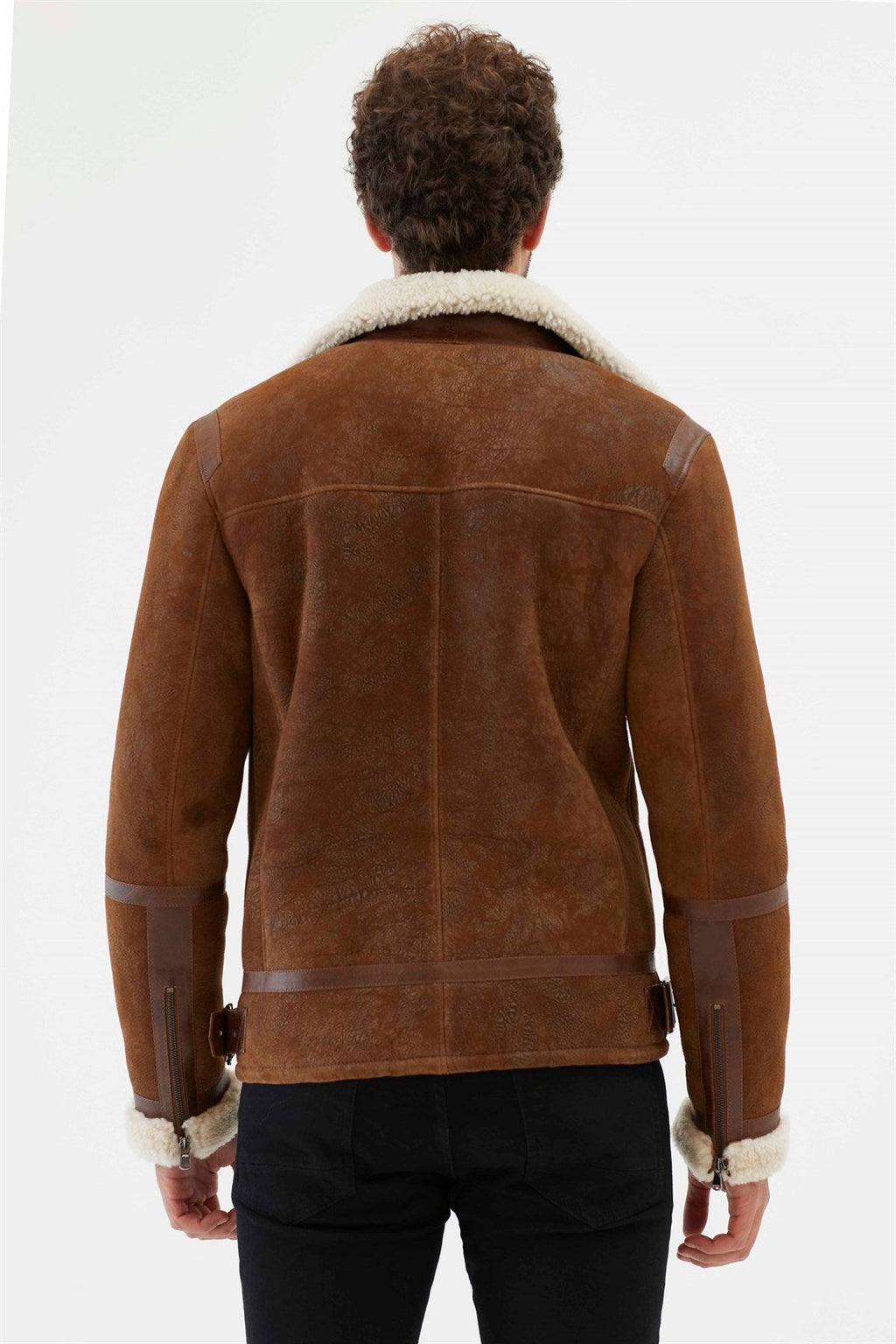 Men’s Aviator Tan & Off-White Shearling Jacket | Full Grain Apparel