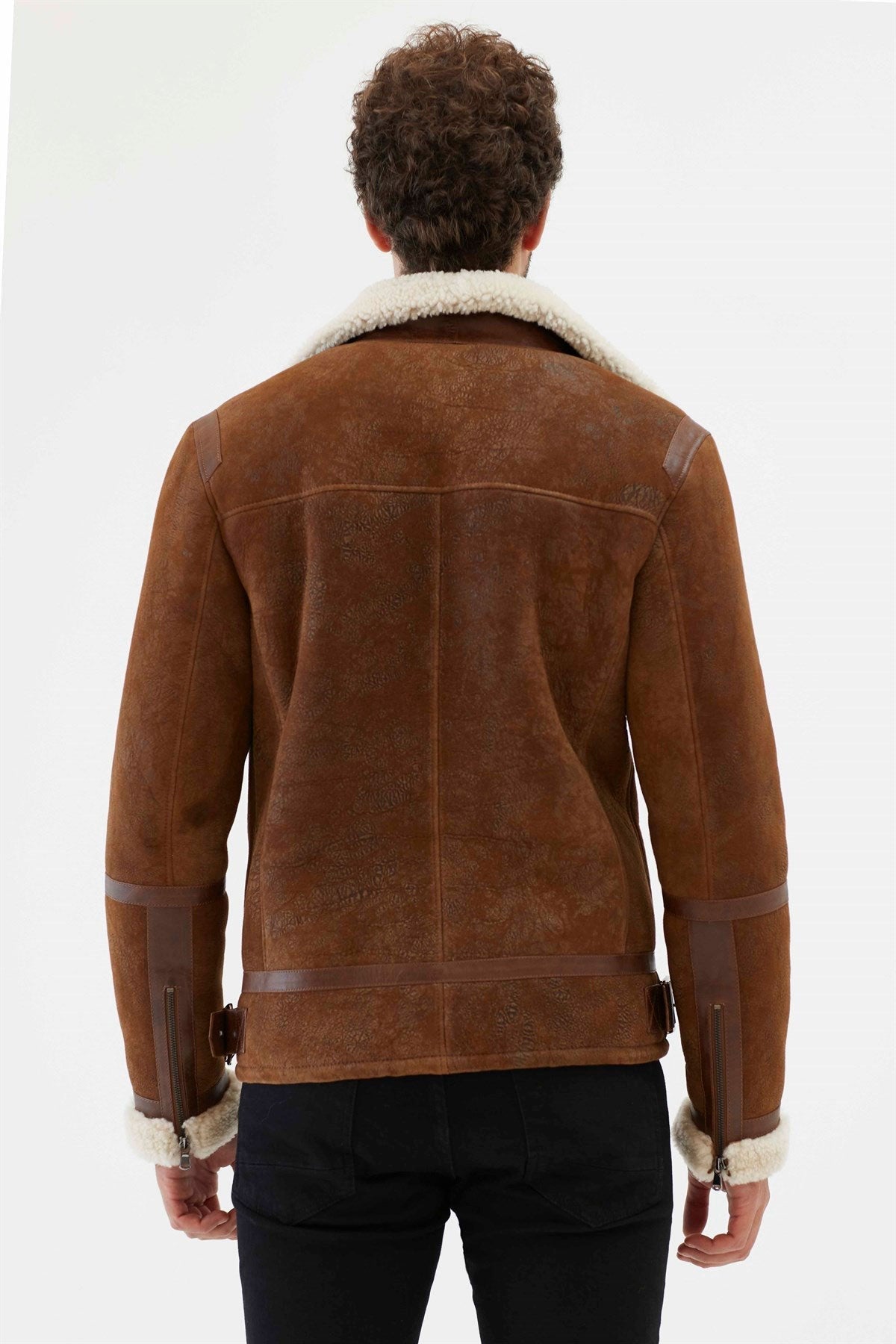 Men’s Aviator Tan & Off-White Shearling Jacket | Full Grain Apparel