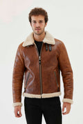 Men’s Aviator Tan & Off-White Shearling Jacket | Full Grain Apparel