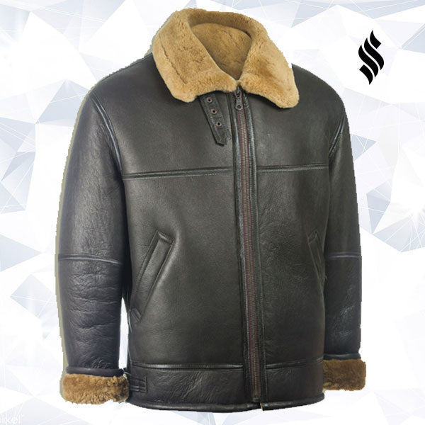Men’s Black Aviator Shearling Jacket | Stealth B3 Bomber | Full Grain Apparel