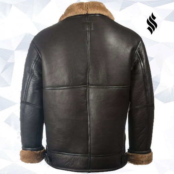 Men’s Black Aviator Shearling Jacket | Stealth B3 Bomber | Full Grain Apparel