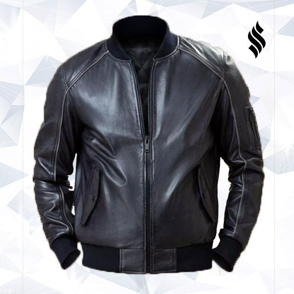 Men’s Black Leather Bomber Jacket | The Urban Aviator | Full Grain Apparel