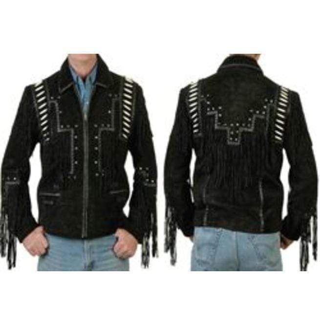 Men’s Black Cowboy Style Suede Fringe Jacket | Full Grain Apparel