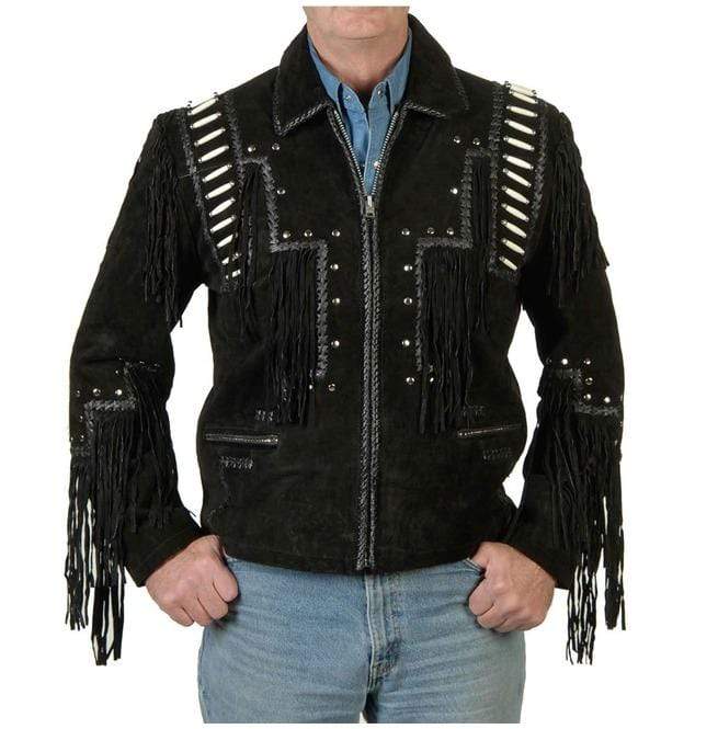 Chaqueta de ante estilo vaquero para hombre color negro con flecos | Full Grain Apparel
