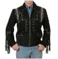 Chaqueta de ante estilo vaquero para hombre color negro con flecos | Full Grain Apparel