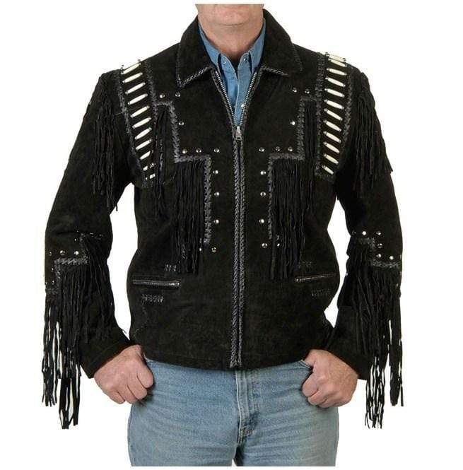 Chaqueta de ante estilo vaquero para hombre color negro con flecos | Full Grain Apparel