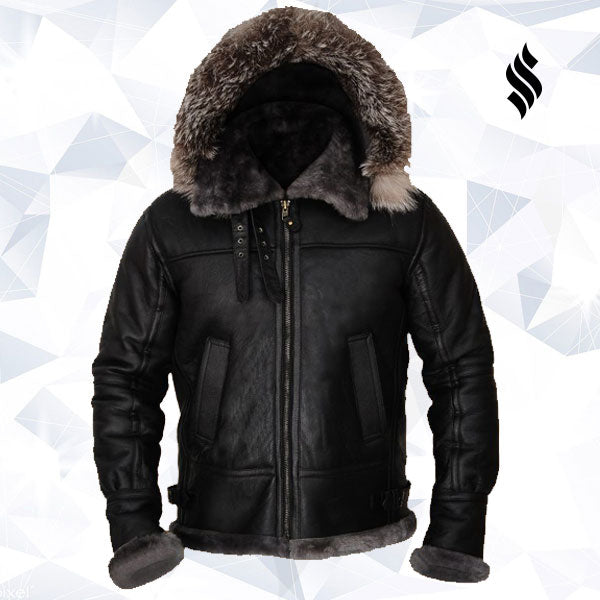 Men’s Black Shearling "Iron-Gate" Hooded Jacket | Urban Arctic Tech | Full Grain Apparel