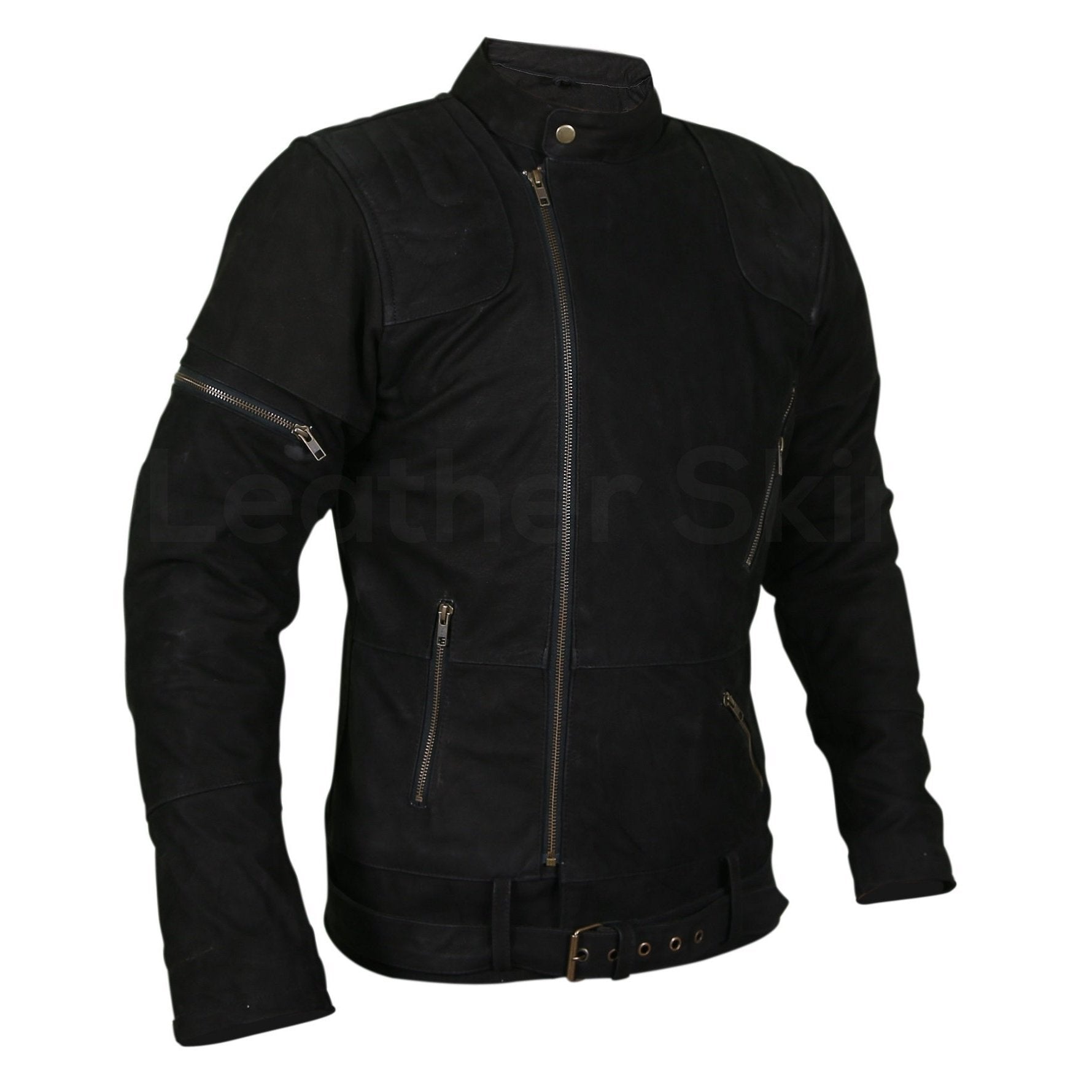 Men’s Black Suede Belted Leather Jacket | Full Grain Apparel