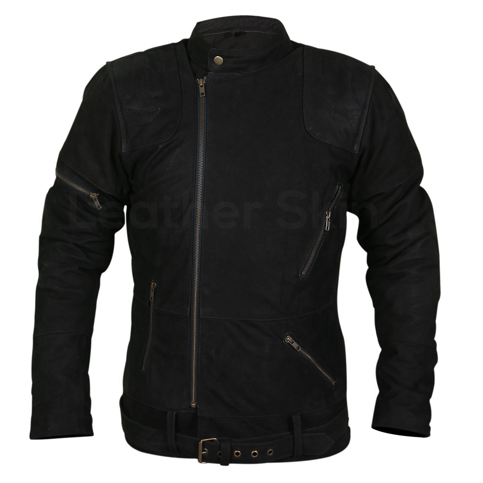Men’s Black Suede Belted Leather Jacket | Full Grain Apparel