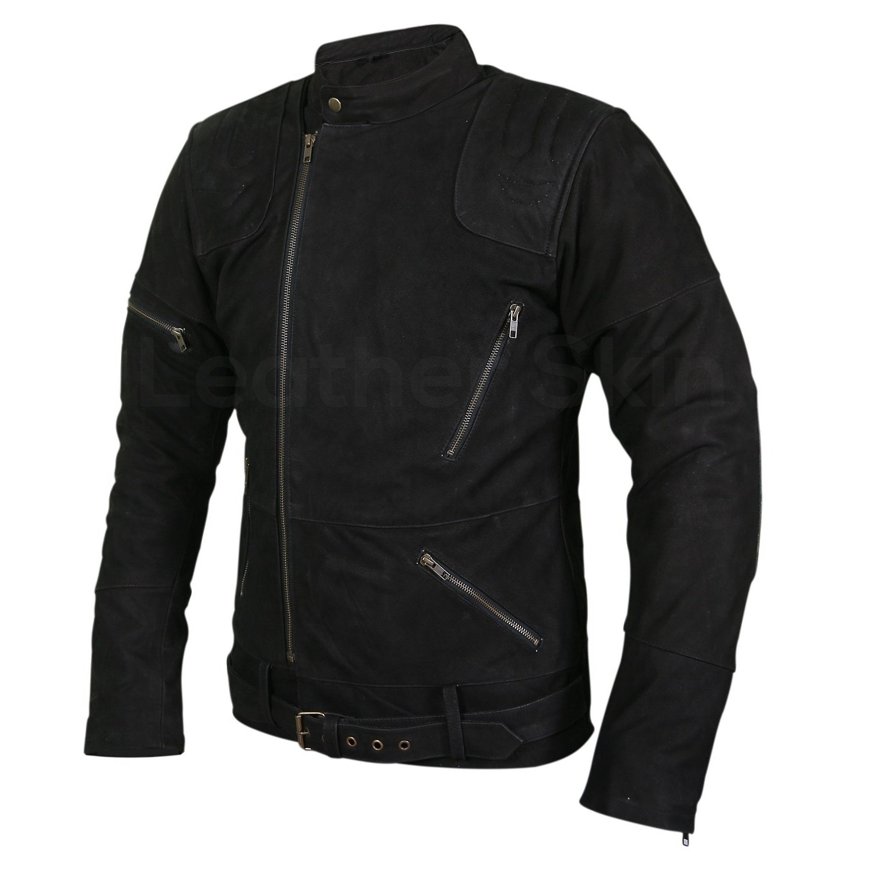 Men’s Black Suede Belted Leather Jacket | Full Grain Apparel