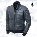 Men’s Cobalt Blue Bomber Leather Jacket | The "Skyline" Edition | Full Grain Apparel