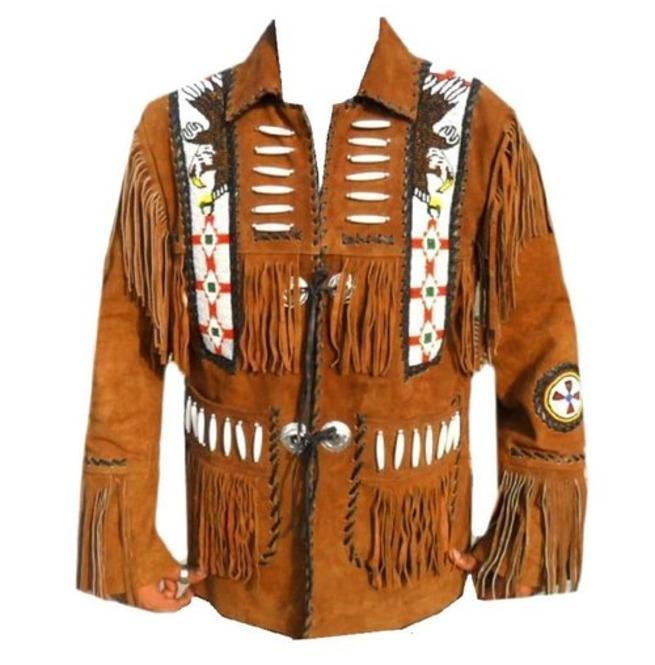 Men’s Brown Eagle Beaded Western Suede Jacket | Full Grain Apparel