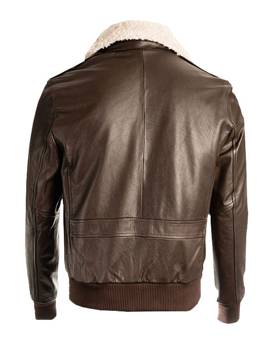 Men’s Brown Pilot Bomber Shearling Jacket | Rugged Aviator Heritage | Full Grain Apparel