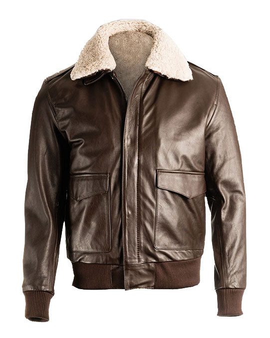 Men’s Brown Pilot Bomber Shearling Jacket | Rugged Aviator Heritage | Full Grain Apparel