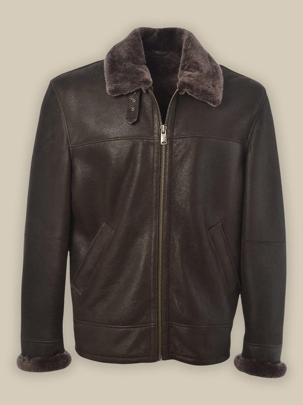 Men’s Brown Shearling Bomber Leather Jacket | Rugged Vintage Aviator | Full Grain Apparel