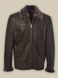 Men’s Brown Shearling Bomber Leather Jacket | Rugged Vintage Aviator | Full Grain Apparel