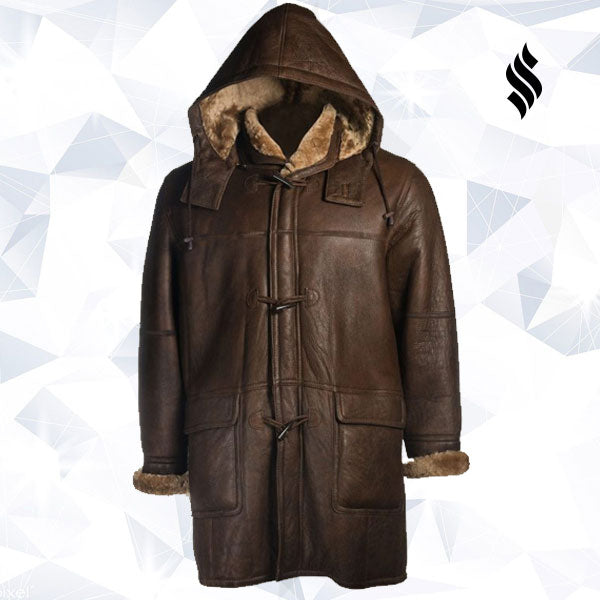 Men’s Brown Shearling Hoodie Coat | The "Highline" Winter Parka | Full Grain Apparel
