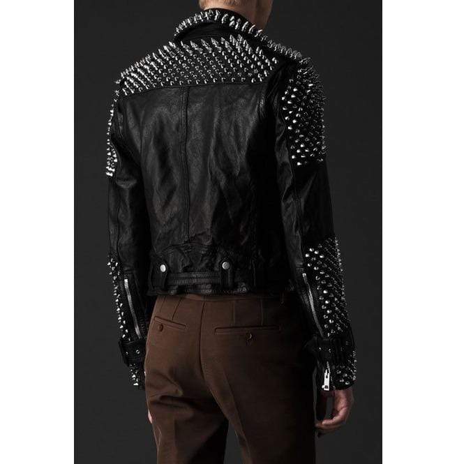 Men’s Black Silver Studded Rocker Punk Biker Jacket | Full Grain Apparel